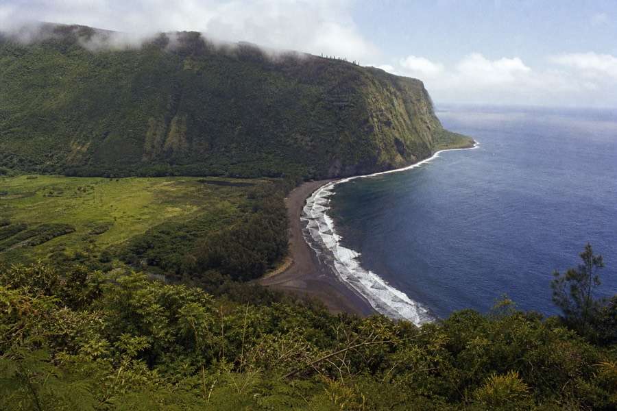 Waipio Valley lookout, the signature stop on the Kona waterfall day